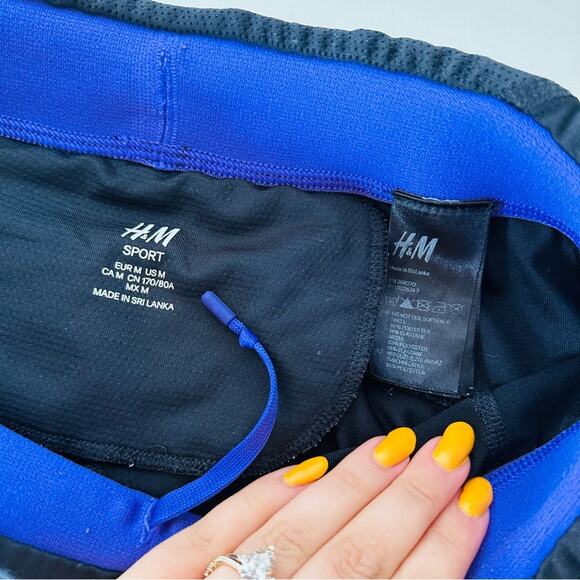 H&M SPORT Black Purple Stripe Mesh Inset Tie Cropped High Rise Gym Leggings M - Picture 5 of 15